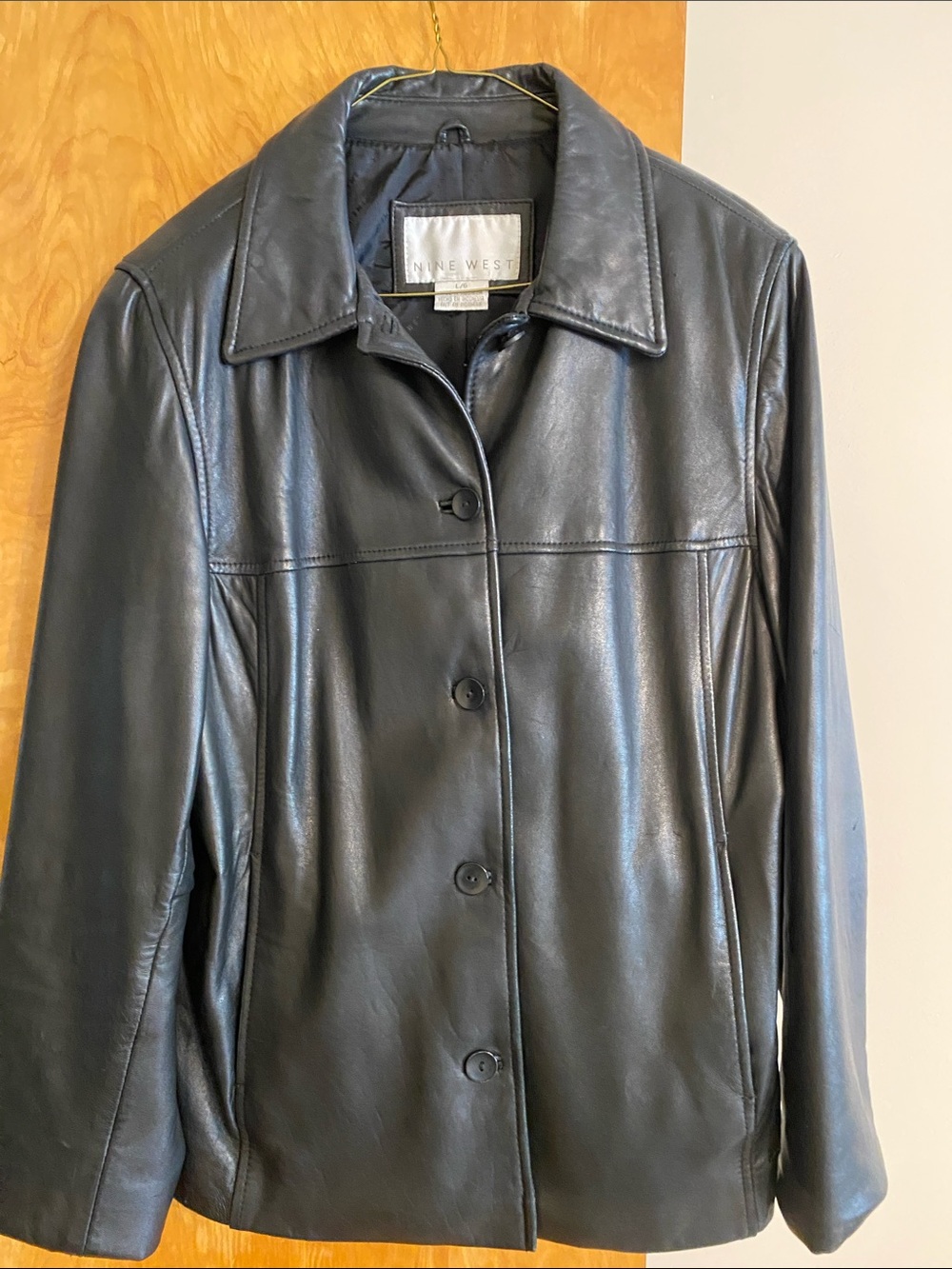 Nine West Black Button-Front Leather Jacket